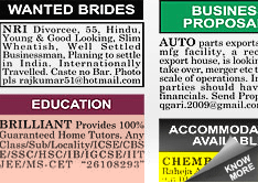 Hindustan Times Marriage Bureau display classified rates